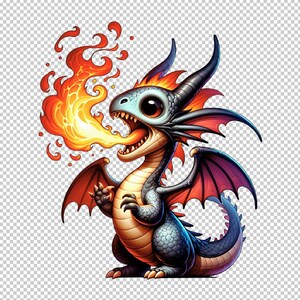 Magical Dragon Clipart 300 DPI PNG - Download istantaneo, File di illustrazione grafica del mitico drago - Stampa artistica digitale, Immagine Fantasy di qualità