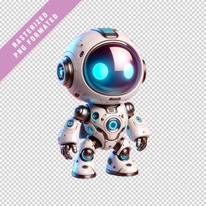 Paquete de imágenes prediseñadas de robots de la era espacial / Gráficos PNG a color de 300 ppp, fondo transparente (descarga digital)
