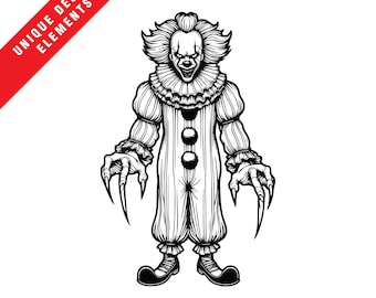 Creepy Clown, AI, PNG, SVG Format Clipart Bundle, Original Vector Illustration, Instant Digital Download
