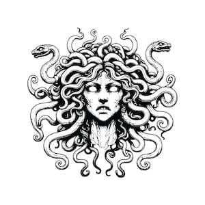 Clipart de Medusa mítica: ilustración original griega vibrante, paquete de formatos AI, PNG, SVG, descarga digital instantánea, gráficos vectoriales únicos
