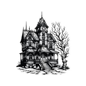 Colección de imágenes prediseñadas EPS, SVG y PNG de casas embrujadas espeluznantes para decoración de Halloween, descarga digital instantánea, ilustración vectorial original, escalable