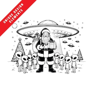 Santa Raumschiff Begegnung Clipart-Set - EPS, SVG, PNG - Urlaub Aliens Geschenkbörse, ursprüngliche Vektor-Illustration, sofortiger digitaler Download