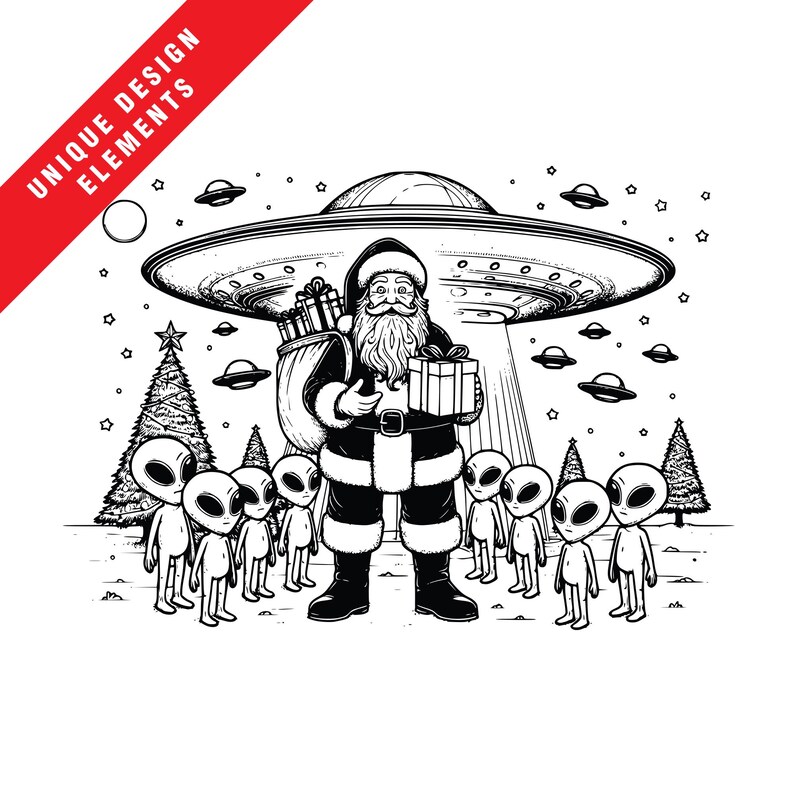 Santa Alien Spaceship Clipart Set: Holiday Vector Illustration (digital ...