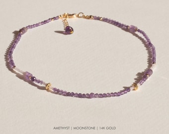 Amethyst choker, stone bead necklace, purple crystal choker, amethyst necklace, delicate jewelry,