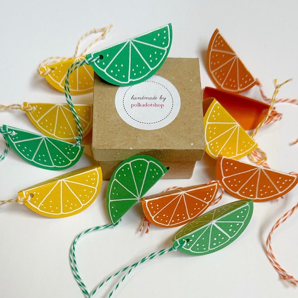 Gift Tags, Citrus Slices Set of 12, Fruit Lemon Oranges Lime Wedge Stationery Package Topper One-of-a-kind Popular items Colorful Minimalist
