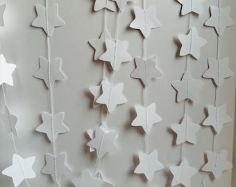 White Star Garland: Celestial Nursery Decor, 13 ft Long