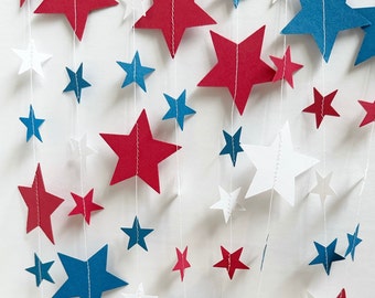 Patriotic Star Paper Garland: Red, White, and Blue, 11 ft