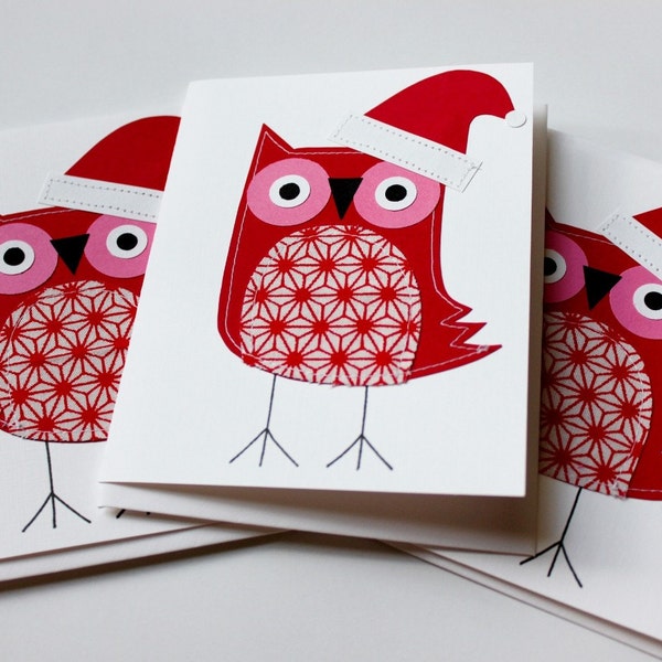 Stitched Red Holiday Owls Set