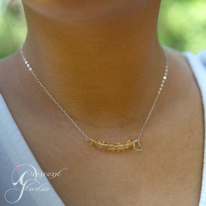 Stack of Citrines with Sterling Heart beaded necklace with sterling silver chain, November birthstone image 1