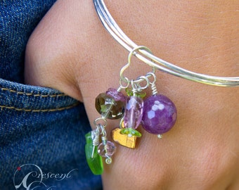 Green leaves and Purple Grapes Sweetheart Silver Bangles