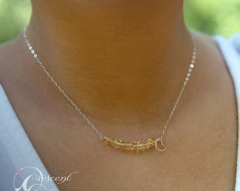 Stack of Citrines with Sterling Heart beaded necklace with sterling silver chain, November birthstone