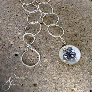 Delicate Handmade Sterling, Pearl, and Mother of Pearl Disc Necklace image 5