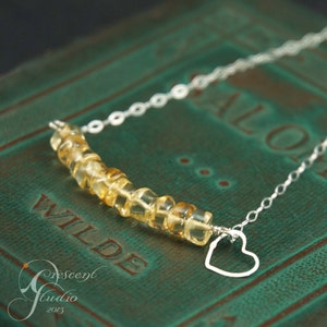 Stack of Citrines with Sterling Heart beaded necklace with sterling silver chain, November birthstone image 4