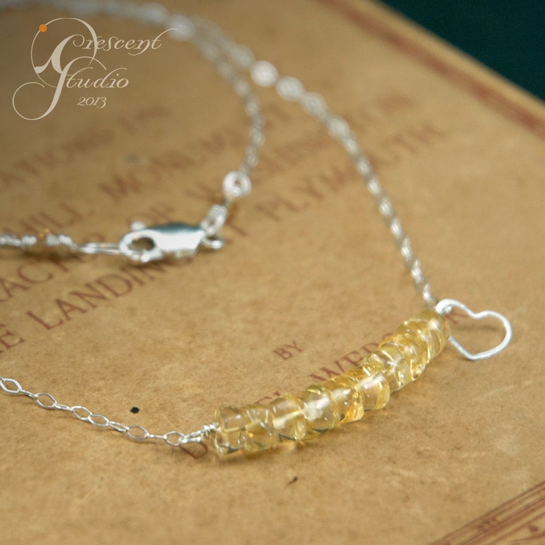 Stack of Citrines with Sterling Heart beaded necklace with sterling silver chain, November birthstone image 6