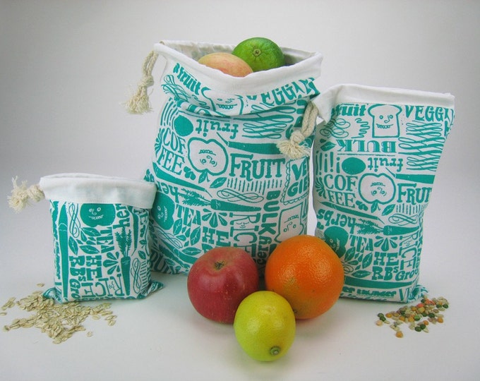Set of 3 Organic Reusable Vegetable Bags in Green Etsy