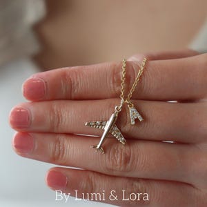 Airplane Charm Necklace, Custom Initial Necklace, Travel Gift