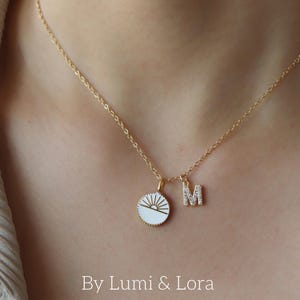 Sunrise Charm Initial Necklace, Dainty Gold Necklace, Personalized Natural Necklace, Minimalist Sunshine Necklace, New Beginnings Gift
