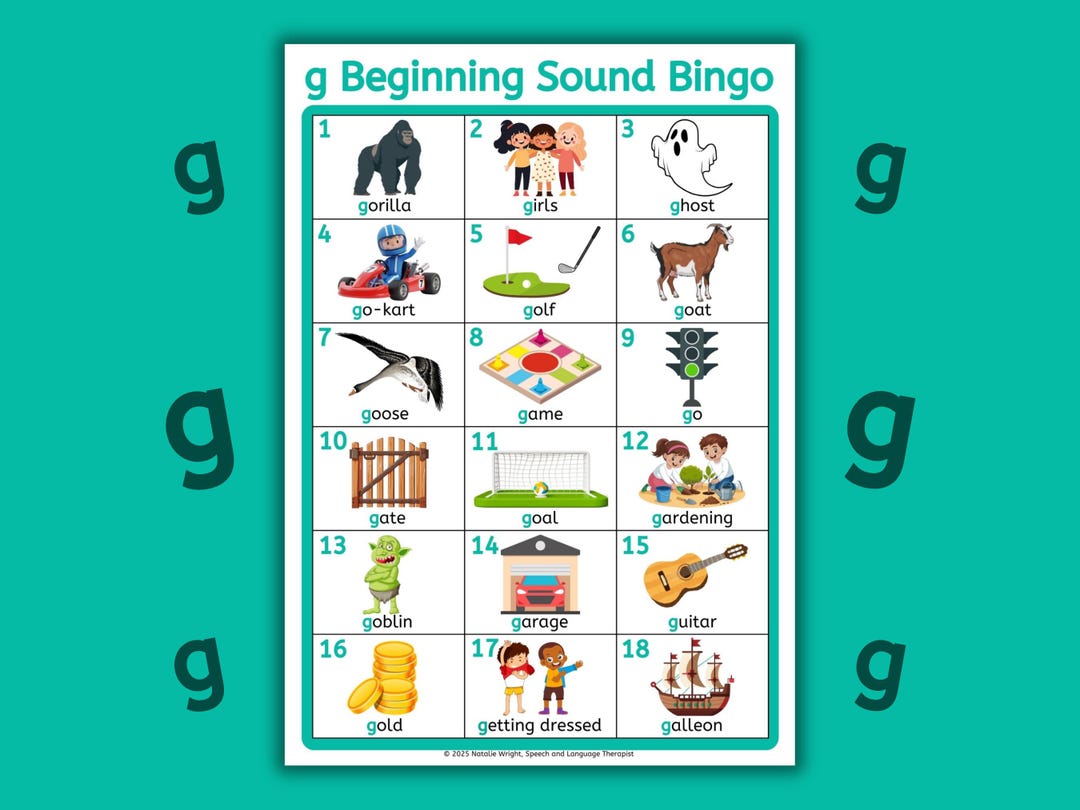 G Sound Bingo Game, Speech Therapy Articulation Cards, Phonics Activity ...