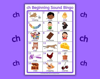 CH Sound Bingo Game, Speech Therapy Articulation Cards, Phonics Activity (Printable Digital Download)