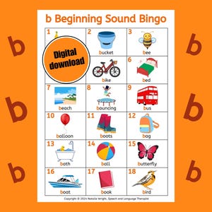 b Spraakgeluid Bingospel Afdrukbaar, begingeluidskaart, spraakarticulatiekaarten, logopediespel, fonetiek Flashkaart voor kinderen, hulpmiddel