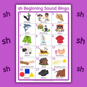 SH Sound Bingo Game, Speech Therapy Articulation Cards, Phonics Activity (Printable Digital Download)