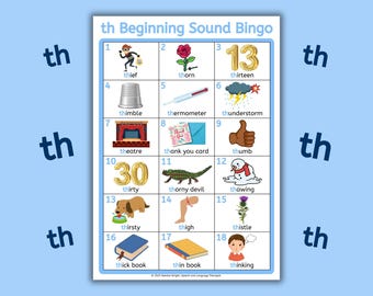 TH Sound Bingo Game, Speech Therapy Articulation Cards, Phonics Activity (Printable Digital Download)