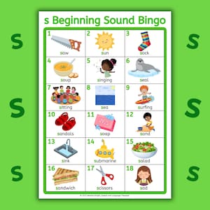 Jogo de Bingo com Som S, Cartões de Articulação para Terapia da Fala, Atividade Fonética (Download Digital para Impressão)