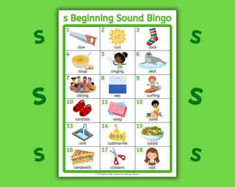S Sound Bingo Game, Speech Therapy Articulation Cards, Phonics Activity (Printable Digital Download)