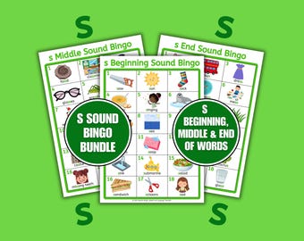 S Sound Bingo Game Bundle, Speech Therapy Articulation Cards, Phonics Activity (Printable Digital Download)