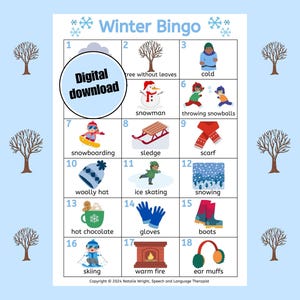Winter Bingo Game for Kids: Vocabulary Learning (Digital Download)