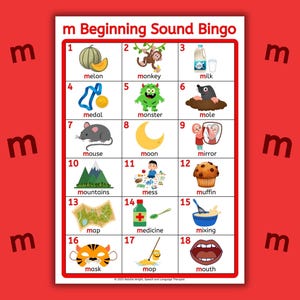 M Sound Bingo-Spiel, Sprachtherapie-Artikulationskarten, Phonikaktivität (druckbarer digitaler Download)