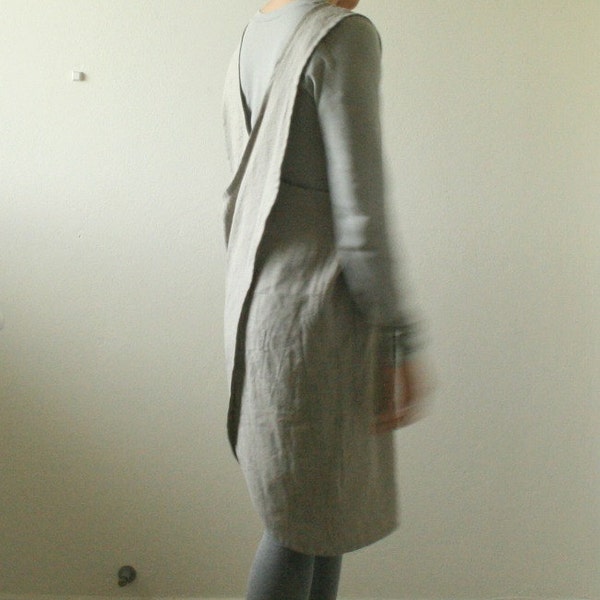 NATURAL LINEN PINAFORE / linen dress / women linen clothing / cafe apron / criss cross / smock / tunic / made in australia / pamelatang