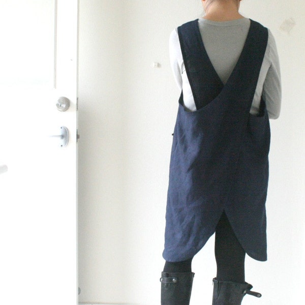 LINEN PINAFORE DRESS - mabel / navy blue / criss cross / linen dress / women linen clothing / smock / apron / made in australia / pamelatang