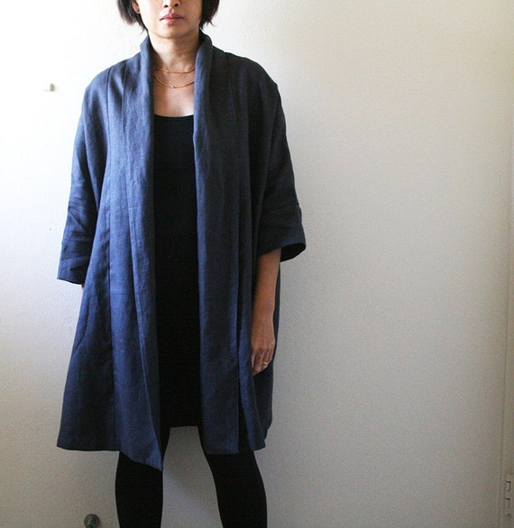 LINEN CARDIGAN / charcoal / long linen jacket / long coat / | Etsy