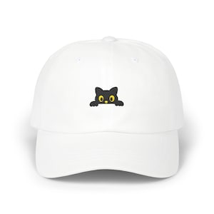 Black Cat Embroidered Dad Hat: 100% Brushed Cotton Baseball Cap