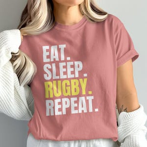 Eat Sleep Rugby Repeat T-Shirt: Comfort Colors Ring-Spun Cotton