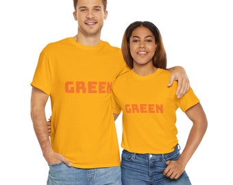 Color Delusion « Green » - T-shirt unisexe en coton épais en or, rouge, rose, bleu marine ou bleu