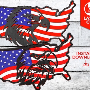 USA Umriss mit gewellter Flagge und Adler, Adler durch Flagge zwart svg, Vaterländische Clipart, Glowforge, Laser-cutting-Datei, amerikanische Flagge svg