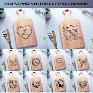 Día de San Valentín Svg para tabla de cortar, San Valentín Svg, paquete de tabla de charcutería Svg, regalo para aniversario y boda, archivos de grabado láser.