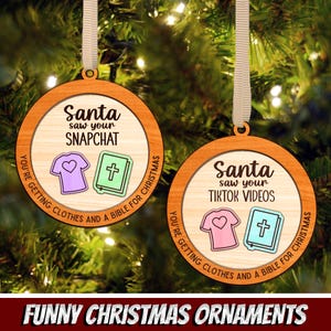 Funny Santa Ornaments Svg, Funny Christmas Wooden Ornament Laser Cut Svg, Decorative Hanger Svg,  Round Christmas Svg, Glowforge Teen Files,