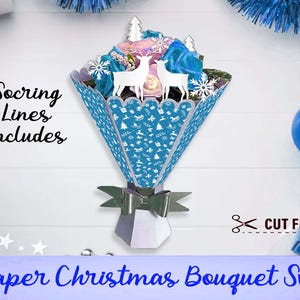 Ramo de flores de papel de Navidad en 3D Svg, caja de regalo con ramo de rosas enrolladas Svg, día de San Valentín Svg, archivos de corte del día de la madre para plantilla Cricut