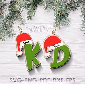 Adorno de letras inspirado en el Grinch, paquete de svg del Grinch, svg del alfabeto del Grinch, svg del Grinch, svg divertido de Navidad del Grinch, archivos de corte de svg de monograma.