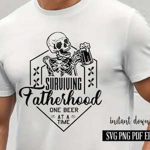 Survivre à la paternité une bière à la fois, Png rétro paternité, Svg papa, Png sarcastique, SVG tendance, main squelette de roche, téléchargement numérique.
