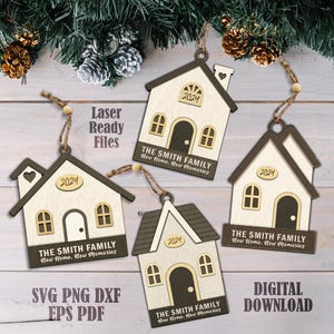 Huis ornament Svg, huis voor de vakantie, First Xmas Home Svg, Boho Home Laser-bestand, nieuw huis Svg, houten ornament Svg, eerste huis Svg Laser.