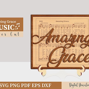 Amazing Grace Svg Laser Cut, Christian Svg File, Faith Sign Set, Religious Tiered Tray, Catholic Decor Svg, Glowforge, Sheet Music Faith Svg