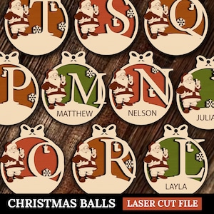 Palline di Natale in formato SVG, set di palline di Natale, ornamenti natalizi in formato SVG, file monogramma tagliato al laser, ornamenti pupazzo di neve in formato SVG, nome natalizio in legno.