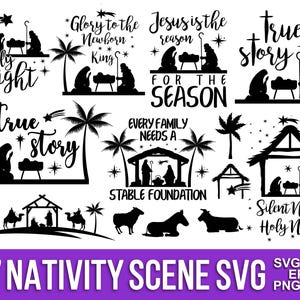 Nativity Scene Svg, Nativity Scene Clipart, Nativity Svg Bundle, Nativity Svg, Christmas Svg, Nativity Silhouette, Nativity Cut Files Svg.