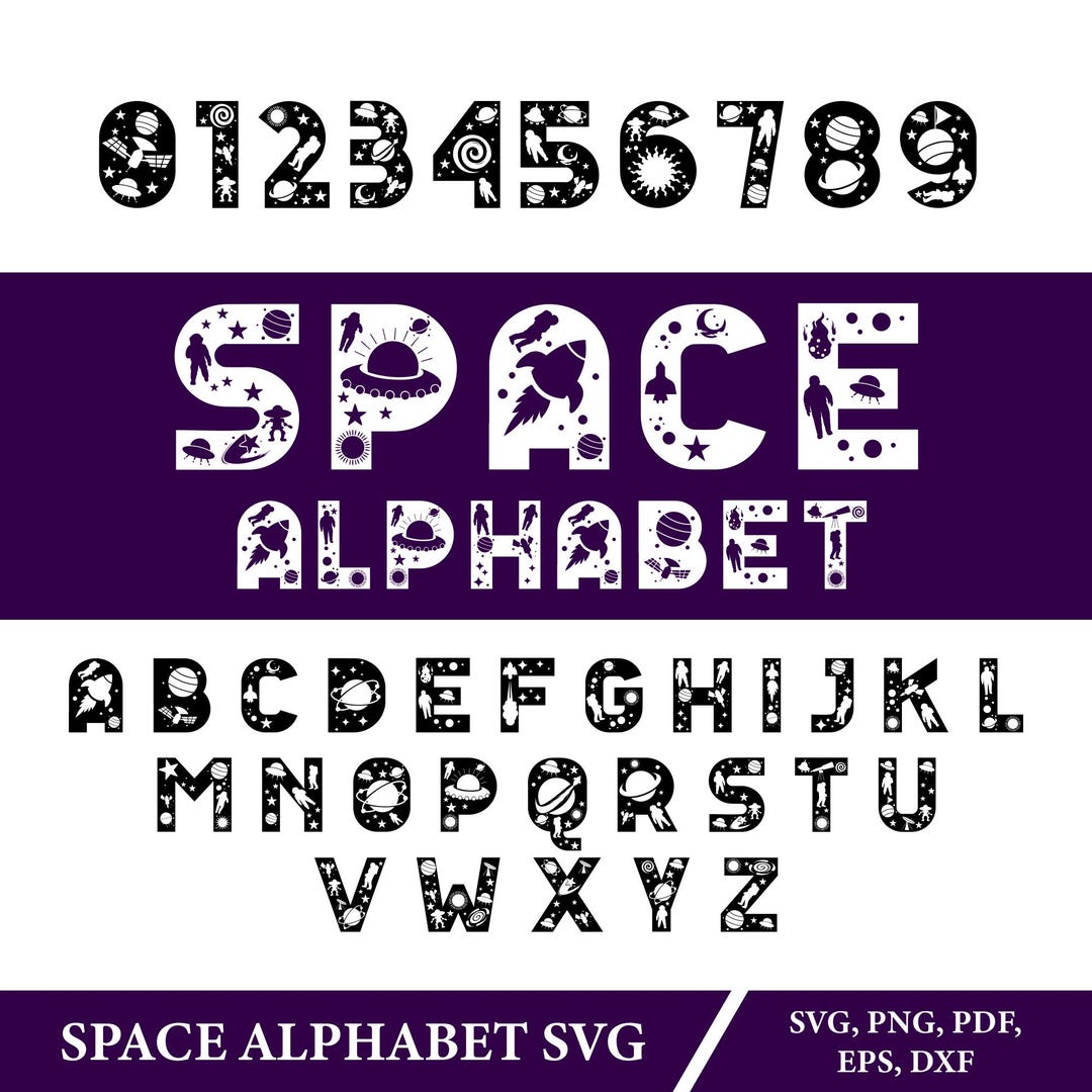 Ttl Letters Space Alphabet SVG, Outer Space SVG Letters, Birthday SVG for Kids Room ...