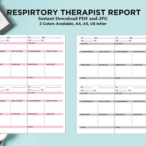 Respiratory Therapist Report Sheet, Respiratory Report for Comprehensive Health Assessment, Breath of Life, A4, A5, US letter PDF.