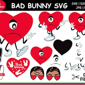 Pacchetto Bad Bunny Svg, Bad Bunny Svg a strati, San Valentino Svg d'amore, Cuore divertente Svg, Regalo per gli amici, Anti San Valentino Svg, Design per magliette.